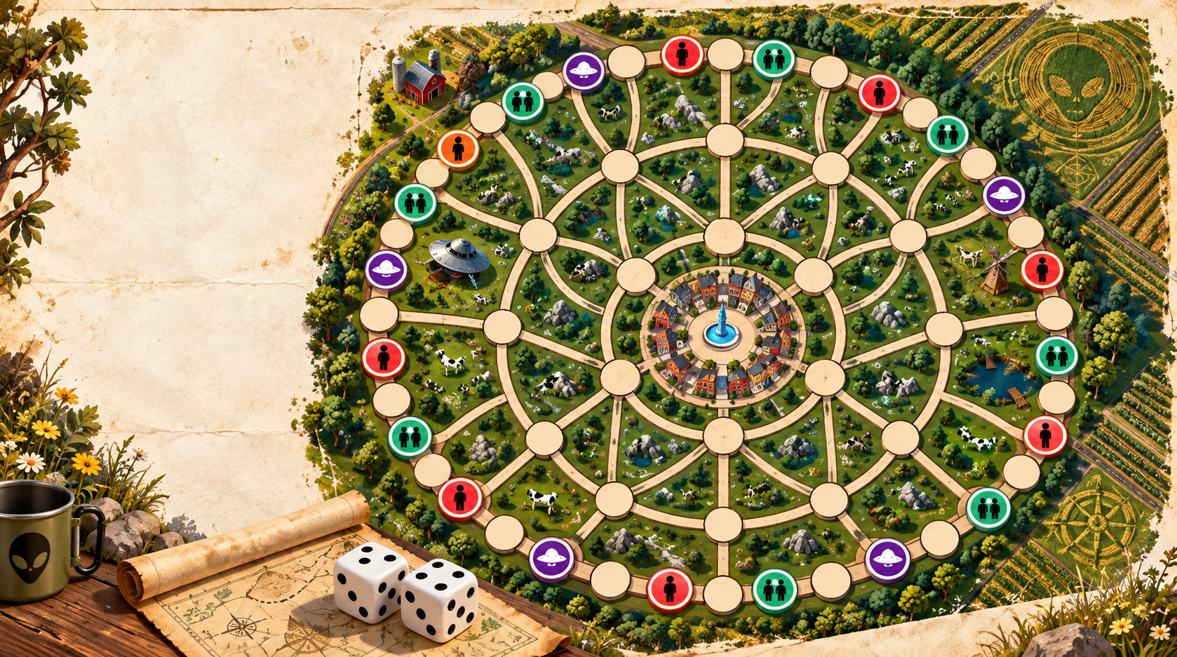 The Beingz circular board game map