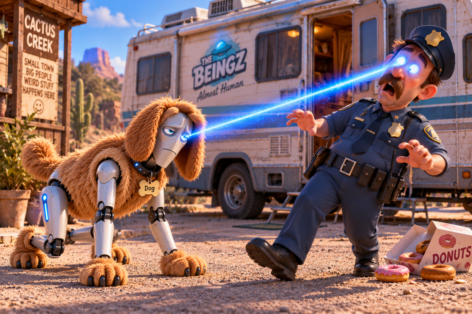 Dog handling the details with a light beam
